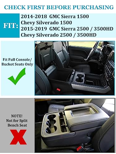 Sinvanho 2PCS Center Console Organizer Compatible with Chevy Silverado/GMC Sierra 2014-2018 1500/2500/3500HD Armrest Box Storage Tray, Truck Accessories, Full Console w/Bucket Seats Only