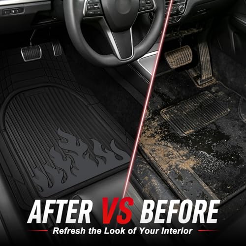 Heavy Duty Rubber Car Mats Flame Design (Graphite Gray), 4-Piece Deep Waterproof Floor Mats Set (Front & Rear Full Set), All Weather Universal Trim to Fit Automotive SUV Sedan Truck - color: Graphite Gray, size: Flame