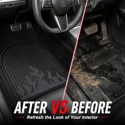 Heavy Duty Rubber Car Mats Flame Design (Graphite Gray), 4-Piece Deep Waterproof Floor Mats Set (Front & Rear Full Set), All Weather Universal Trim to Fit Automotive SUV Sedan Truck - color: Graphite Gray, size: Flame