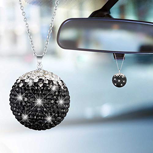 WINKA Bling Crystal Ball for Car Rear View Mirror Decoration, Rhinestone Hanging Ornament for Home Decor Charm Crystal Pendant Bling Car Accessories for Girl (Black White) - color: Black-white