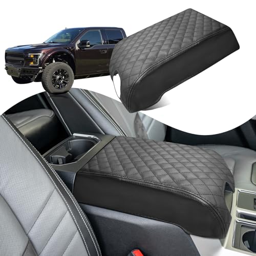 Center Console Cover Compatible with Ford F150 2015-2020, F250 F350 F450 F550 2017-2022, Expedition 2018-2024, Leather Armrest Cover Lid Protector, Anti-Scratch, Black (Bucket Seat Only)