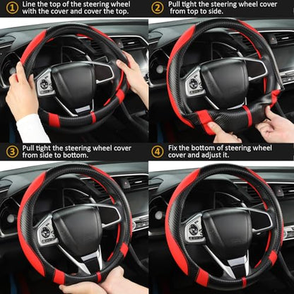 Microfiber Leather Car Steering Wheel Cover for Kia,14.5-15 inch (Black+Red-Standrad Size) - color: D-Black+Red