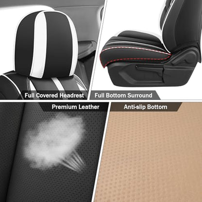 Front Seat Covers for Chevy Camaro 2010-2024, Leather Car Seat Protector, Bucket Seat Covers, Waterproof Car Seat Cushions, Stylish Full Coverage Car Seat Covers(Black/White,2 Seat)