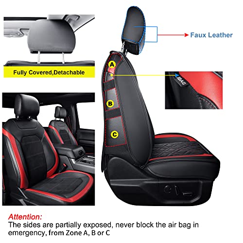 LUCKYMAN CLUB F150 Front-only Seat Covers J03-Q3 with Waterproof Faux Leather, Fit 2015-2025 Ford F150 and 2017-2025 F250 F350 F450 (Front only, Black-Red) - color: Black&Red, size: Front Pair