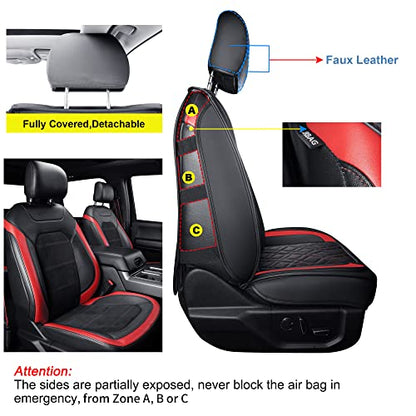 LUCKYMAN CLUB F150 Front-only Seat Covers J03-Q3 with Waterproof Faux Leather, Fit 2015-2025 Ford F150 and 2017-2025 F250 F350 F450 (Front only, Black-Red) - color: Black&Red, size: Front Pair