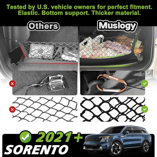 Truck Bed Cargo Net Trunk Netting Compatible with 2021-2024 2025 2026 Kia Sorento Accessories, Pickup Cargo Organizer SUV Sedan Storage Net w/Heavy Duty Carabiners - style: 2021+ Sorento