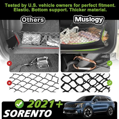 Truck Bed Cargo Net Trunk Netting Compatible with 2021-2024 2025 2026 Kia Sorento Accessories, Pickup Cargo Organizer SUV Sedan Storage Net w/Heavy Duty Carabiners - style: 2021+ Sorento