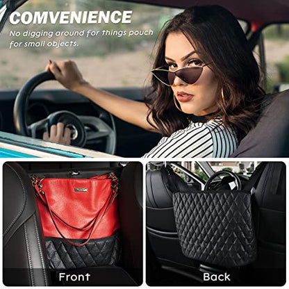 eing Car Organizers And Storage Purse Holder, Large Capacity Car Net Pocket Handbag Holder, Automotive Consoles & Backseat Organizer, Leather Back Seat Bag Between Car Front Seats, Black - color: Black