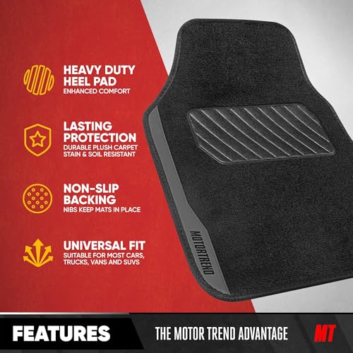 Motor Trend SpeedSeries Carpet Car Floor Mats Set - Versatile Fit for Cars, Trucks, SUVs, Vans Grey Trim Racing Design Car Mat Full Set Tapetes para Carro - Set of 4, Black & Gray Car Carpet Mats - color: Speed Series-Grey