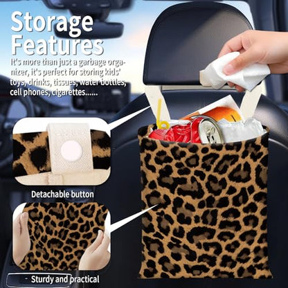 Hanging Car Garbage Bag, Cute Car Trash Can Bag, Automotive Accessories for Women Men Cute Black Brown Leopard - color: Cute Black Brown Leopard