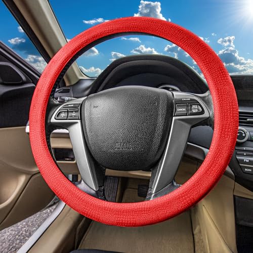FH Group Universal Fit Silicone Snake Pattern with Massaging Grip Steering Wheel Cover fits most Cars, SUVs, Trucks, and Vans Red - color: Red