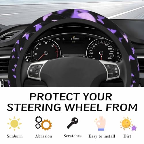 Steering Wheel Cover Accessories Neoprene Cover, Breathable Non-Slip Easy to Install Suitable for Women Men, 14.5-15.5 Inch for Car SUV Van Truck Universal - Butterfly - color: Butterfly