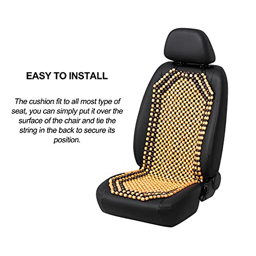 Road Comforts Wood Beaded Seat Cover Back Massage Cushion for Stress Free - Keeps Back from Getting Sweaty While Driving 1PC (Beige) - color: Beige Wood