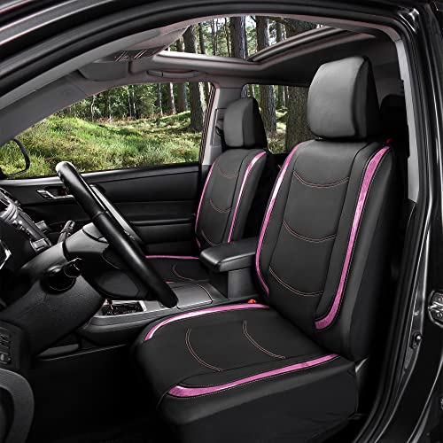 FH Group Galaxy13 Metallic Striped Deluxe Leatherette Car Seat Covers with Matching Carpet Floor Mats – Full Set, Universal Fit, Airbag Compatible for Cars, SUVs & Sedans, Pink - color: Pink