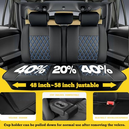 LINGVIDO Car Seat Covers Full Set (5 Seats) - Premium Perforated Nappa Leather, Waterproof Shield, Omni-Adapt Fit SUVs Sedans, Ultimate Family & Pet Protection - color: Black & Blue Line, size: Full Set (5 Seats)