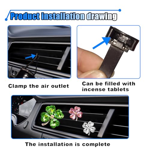 3PCS Bling Four Leaf Clover Car Dashboard Air Vent Trim Clips, Crystal Rhinestone Auto Air Fresheners Outlet Clips, Cute Car Interior AC Decoration Accessories for Women (Big Green/Small White & Pink) - size: Big Green/Small White & Pink