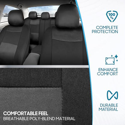 BDK PolyPro Car Seat Covers Full Set in Charcoal on Black – Front and Rear Split Bench Seat Covers for Cars, Easy to Install Car Seat Cover Set, Car Accessories for Auto Trucks Van SUV - color: Charcoal Gray