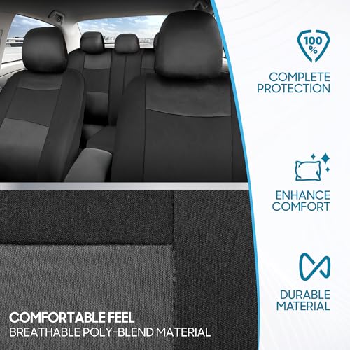 BDK PolyPro Car Seat Covers Full Set in Charcoal on Black – Front and Rear Split Bench for Cars, Easy to Install Cover Set, Accessories Auto Trucks Van SUV - color: Charcoal Gray