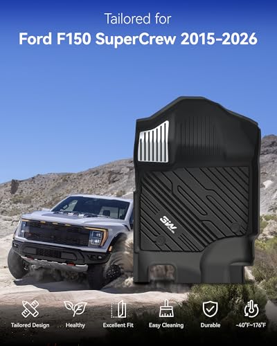 3W Floor Mats (with Metal Pedals) & Box Mat Fit for Ford F-150 2015-2026 & F150 Lightning 2022-2025 SuperCrew, TPE All Weather Car Mats Custom Fit Accessories - size: Ford F150 2015-2026 Floor Mats & Box Mat