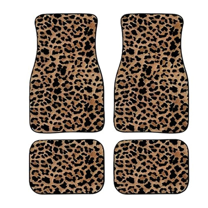 Universal Fit Car Floor Mats Set of 4Pcs, Brown Leopard Print All-Weather Front Rear Car Carpet Mats, Non-Slip Car Floor Mat Car Accessories for Automotive Trucks SUV Sedans Vans