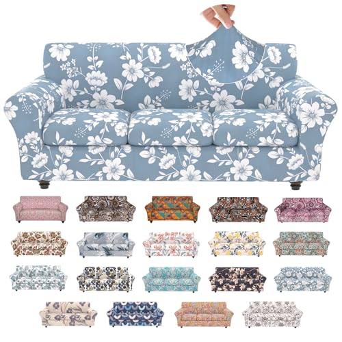 Stretch Couch Covers for 3 Separate Cushion Couch Sofa,Floral Printed Couch Sofa Cover,Washable Sofa Slipcover,Pet Friendly Furniture Protector with Elastic Bottom,Universal Fit for Home(Sofa,Cover)