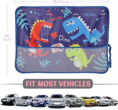 Car Window Shade for Baby, 2 Pack Car Sun Shades with Storage Net Pocket Auto Window Curtain 7 Suction Cups Blue Dinosaurs for Sun/Heat/UV Rays Protection Kids - color: Blue Dino-2pcs