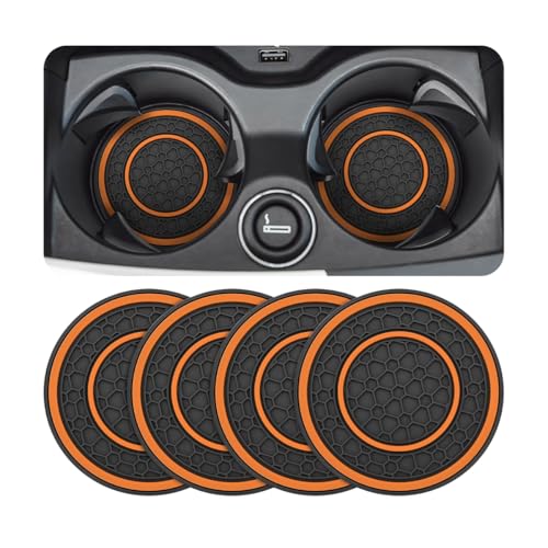 Osilly Car Coasters for Cup Holder, 2.75 Inch No-Slip Anti Dust Insert Coaster, Universal Auto Waterproof Coasters Silicon Insulation Cup Mats for Woman Man, Suit for Vehicle (Black/Orange, 4PCS) - color: Orange, size: 4PCS