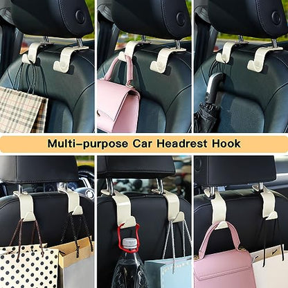 Soleebee 4 Pack Car Headrest Hook Universal Car Seat Hook Auto Hook Car Back Seat Hangers Storage Organizer (White) - color: White