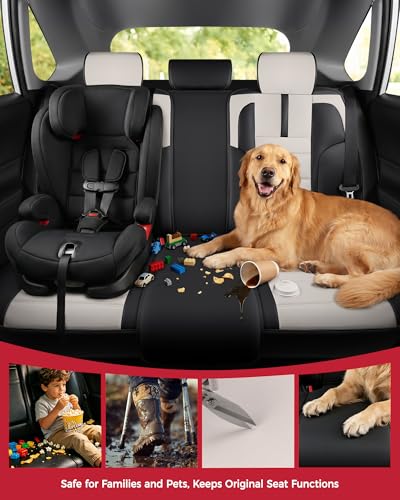 FREESOO Universal Full Seat Covers, Waterproof Faux Leather Automotive Seat Covers with Carbon Fiber Texture Seat Belt Pads, Anti-Slip Airbag Compatible Car Seat Covers for Cars SUVs Trucks - color: Black White, size: Full Set - 5 Seats