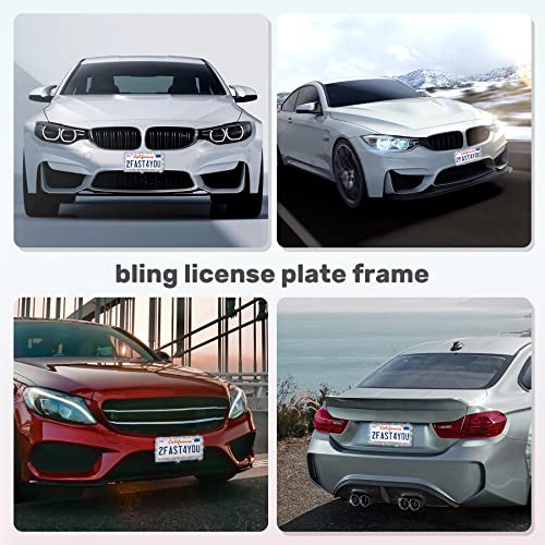 QUANQIUFEI 2 Pack Bling License Plate Frames, Sparkly Rhinestone Diamond Car License Plate Cover for Women, Stainless Steel Car Accessories with Glitter Crystal Caps (Colorful)