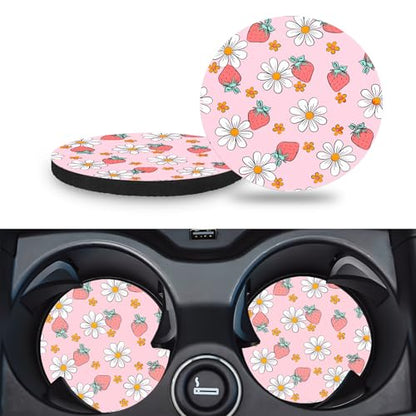 Car Cup Holder Coasters, 2 Pack – 2.75" Universal Auto Anti-Slip Insert Coaster, Rubber Car Coasters, Personalized Car Accessories for Women (Pink Strawberry) - color: Pink Strawberry