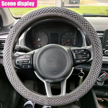 Elastic Stretch Steering Wheel Cover, Anti-Slip 15 inch Microfiber Odorless Breathable Ice Silk Car Steering Wheel Protector, Easy Carry, Warm in Winter & Cool in Summer (Grey) - color: Grey