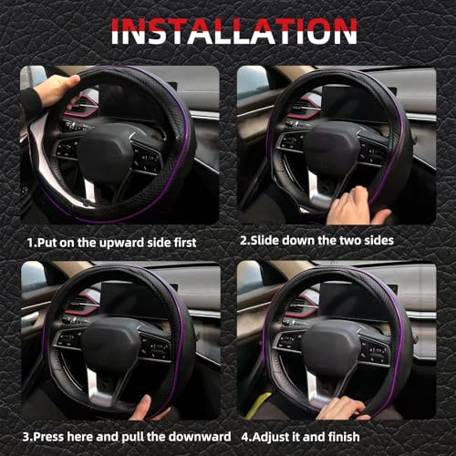 NBTEPEM Customized Auto Car Steering Wheel Cover for Toyota, Microfiber Leather Steering Wheel Covers with Anti-Slip Lining, Breathable, Safety, Soft, Sports Style (Black with Purple Line) - color: Black with Purple Line