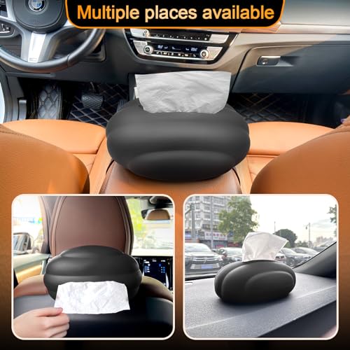 Car Tissue Holder, Silicone Tissue Box Napkin Holder with Adjustable Band,Universal Car Tissue Tube Organizer Perfect for Trucksr Armrest Box,Backseat Holder (Black)