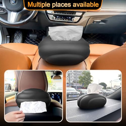Car Tissue Holder, Silicone Tissue Box Napkin Holder with Adjustable Band,Universal Car Tissue Tube Organizer Perfect for Trucksr Armrest Box,Backseat Holder (Black)