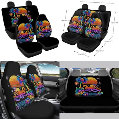 Forchrinse Hawaiian Octopus Car Seat Covers Full Set for Women Men Front Back Seat Cover Steering Wheel Cover Seatbelt Pads Handbrake Gearshift Cover Garbage Can 15Pack Auto Accessories - color: Hawaiian Octopus