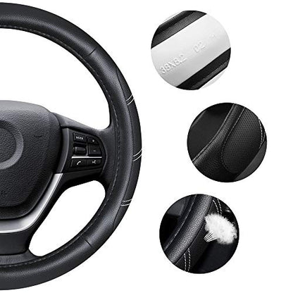 Elantrip Leather Steering Wheel Cover 15 1/2 to 16 inch Universal Large Soft Grip Breathable for Car Truck SUV Jeep Anti Slip Black - color: Black, size: 15 1/2 - 16 Inch