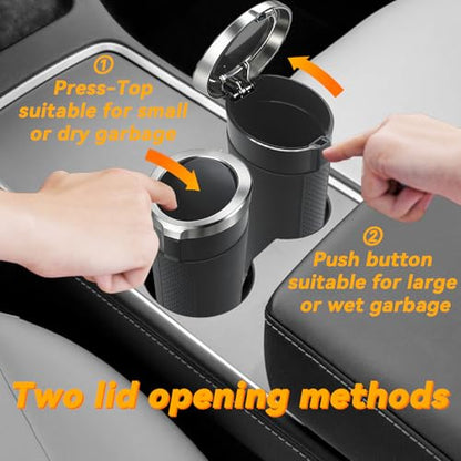 Car Trash Can Bin with Lid - 2 Pack, Leakproof Garbage Can for Vehicle, Mini Trash Bin with 180 Attached Trash Bags, Easy to Clean Cup Holder Trash Can for Car, Home, Office - color: Black&Silver 2