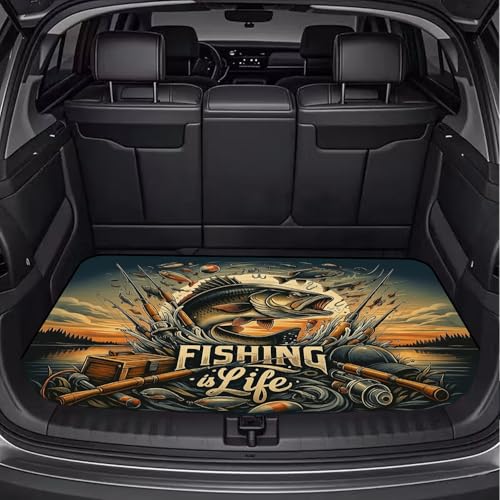 Universal Car Trunk Mat 29" x 39", Fishing Elements All Weather Trunk Protection Cargo Liner, Durable Cargo Mat Rear Trunk Liner, Stylish Vehicle Interior Accessories Suitable for Most Car Models - color: Fishing Elements