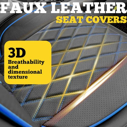 LINGVIDO Car Seat Covers Full Set (5 Seats) - Premium Perforated Nappa Leather, Waterproof Shield, Omni-Adapt Fit SUVs Sedans, Ultimate Family & Pet Protection - color: Black & Blue Line, size: Full Set (5 Seats)