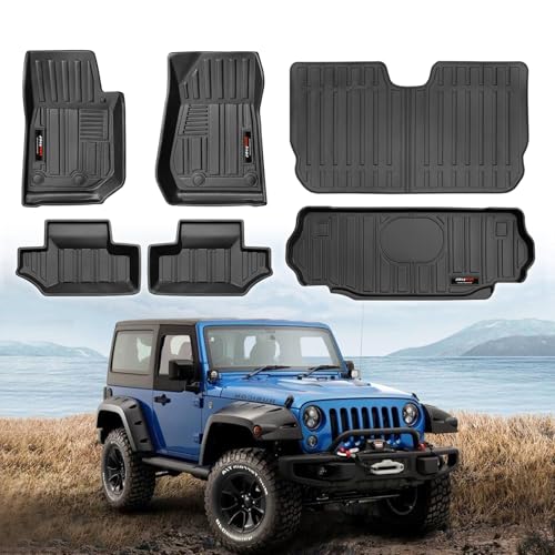 All Weather Floor Mats & Cargo Liner & Backrest Mats for 2007-2018 Jeep Wrangler JK 2 Door Accessories (for 2007-2018 Jeep Wrangler JK 2 Door Full Set) - color: for 2007-2018 Jeep Wrangler JK 2 Door Full Set