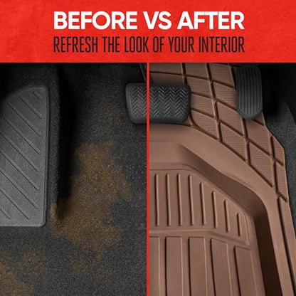 Motor Trend 943-BW FlexTough Defender Car Floor Mats -Next Generation Deep Dish Heavy Duty Contour Liners for Car SUV Truck & Van-All Weather Protection, Trim to Fit Most Vehicles (Brown) - color: Brown, style: FlexTough NextGen