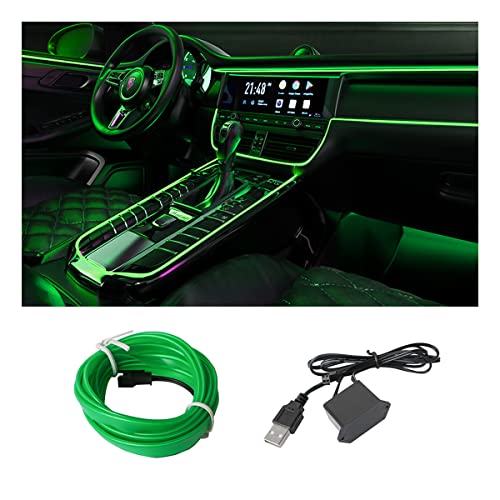 EL Wire LED Strip Lights, USB Auto Neon Light Strip with Sewing Edge, 16FT Electroluminescent Car Ambient Lighting Kit with Fuse Protection, Green - color: Green, size: 16 ft