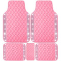 NBTEPEM Pink Bling Leather Car Floor Mats Full Set, Sparkly Diamond Car Mats Universal Fit Most Automotive, Glitter Rhinestone Carpet Waterproof Anti-Slip, 5 pcs Set (Pink Leather Diamond) - color: Pink Leather Diamond