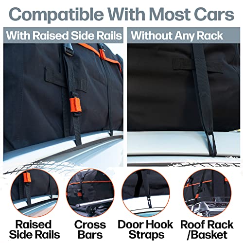 XXL 28 cuft Car Rooftop Cargo Carrier Bag Extra Waterproof Car Roof Storage with 10 Heavy Duty Tie Down Straps and 4 Hooks Roof Bag Cargo Carrier for Top of Vehicle with/Without Rack