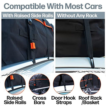 XXL 28 cuft Car Rooftop Cargo Carrier Bag Extra Waterproof Car Roof Storage with 10 Heavy Duty Tie Down Straps and 4 Hooks Roof Bag Cargo Carrier for Top of Vehicle with/Without Rack
