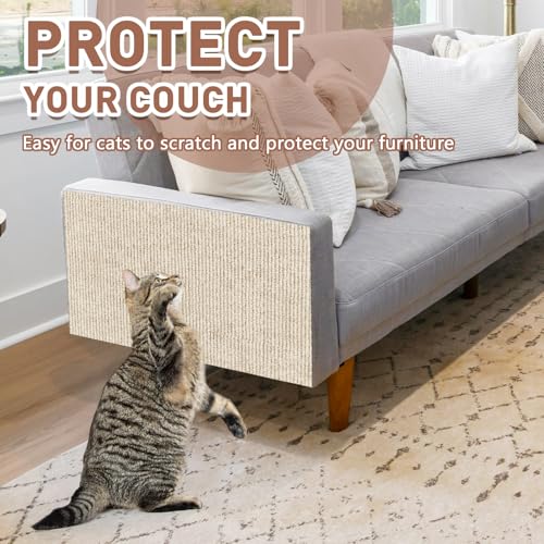Cat Scratch Furniture Protector for Couch, Wall & Door Guard, Trimmable Self-Adhesive Scratch Pad, DIY Climbing Mat, Deterrent, Scratching Post Replacement (118''x15.8'', Khaki)