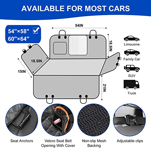Dog Car Seat Cover for Back Seat 600D Scratchproof Nonslip Durable Waterproof Cars Pet Backseat Covers with Mesh Window Dogs Hammock for Car，SUV, Truck (54" W x 58" L)
