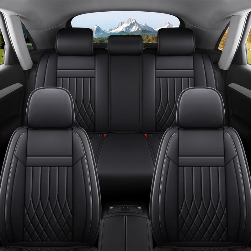 Car Seat Covers Full Set Fit for Honda HRV 2016-2026, Premium Faux Leather Car Seat Protectors,Breathable Anti-Slip Full Wrapping Edge Seat Covers(Black,Full Set)