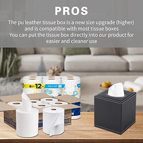 PU Leather Tissue Box Cover Square,Upgrade Large Size Napkin Holder Pumping Paper Case Dispenser,Facial Tissue Holder with Magnetic Bottom for Home Office Car Hotel Restaurant Black (Black-1) - color: Black-1